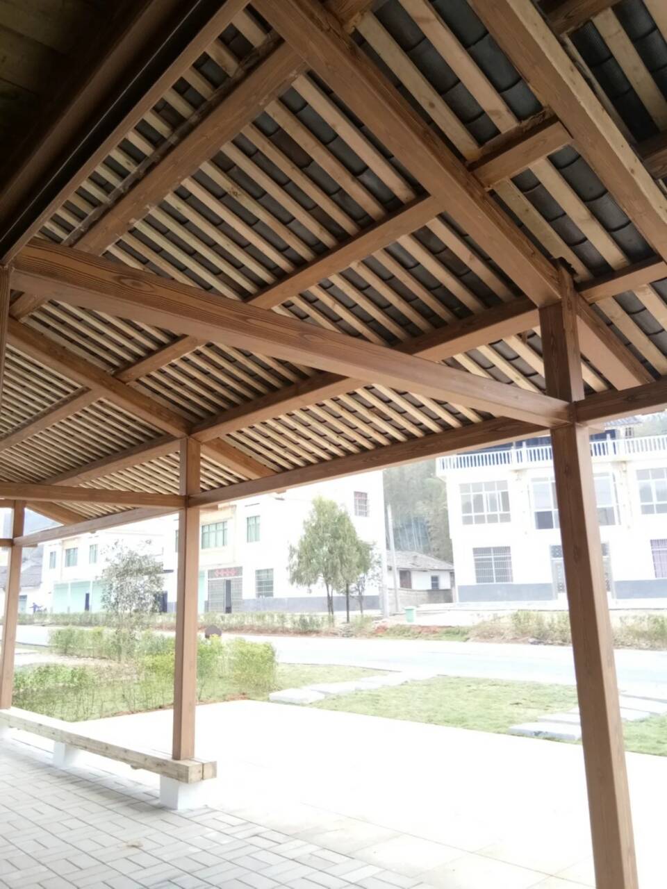 涼亭花架木紋漆施工廠家#廊架長廊#涼亭花架#棧道護欄